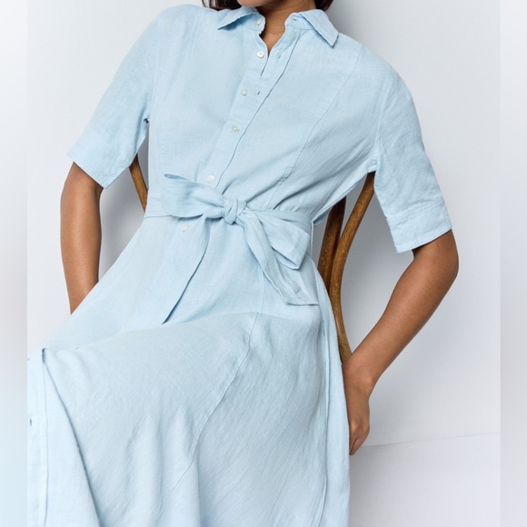 Belted Linen A-Line Shirtdress Midi Polo Ralph Lauren - Picture 6 of 16